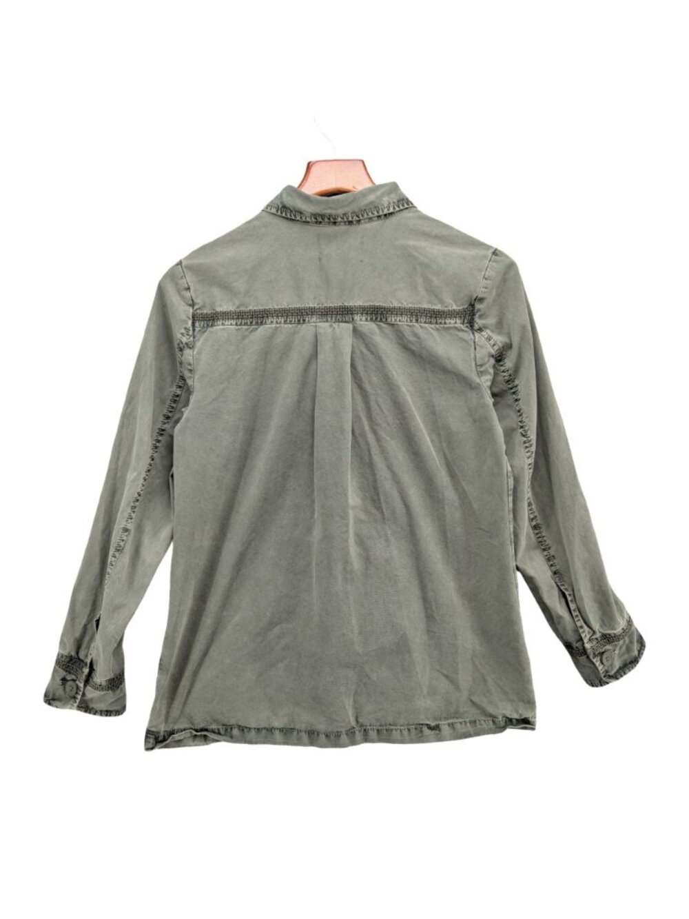 Caslon Utility Jacket Womens Olive Green Cotton Twill Button Front Pockets Sz S - Picture 2 of 10